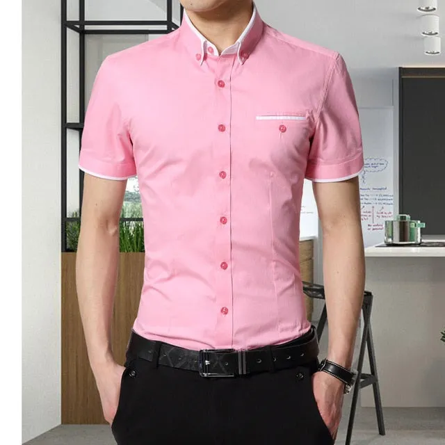 Men's Summer Business Short Sleeves Turn-down Collar Tuxedo Shirt