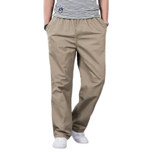 Mens Super Size Thin Spring Summer Elastic Waist Drawstring Loose Fit Casual Cargo Pants