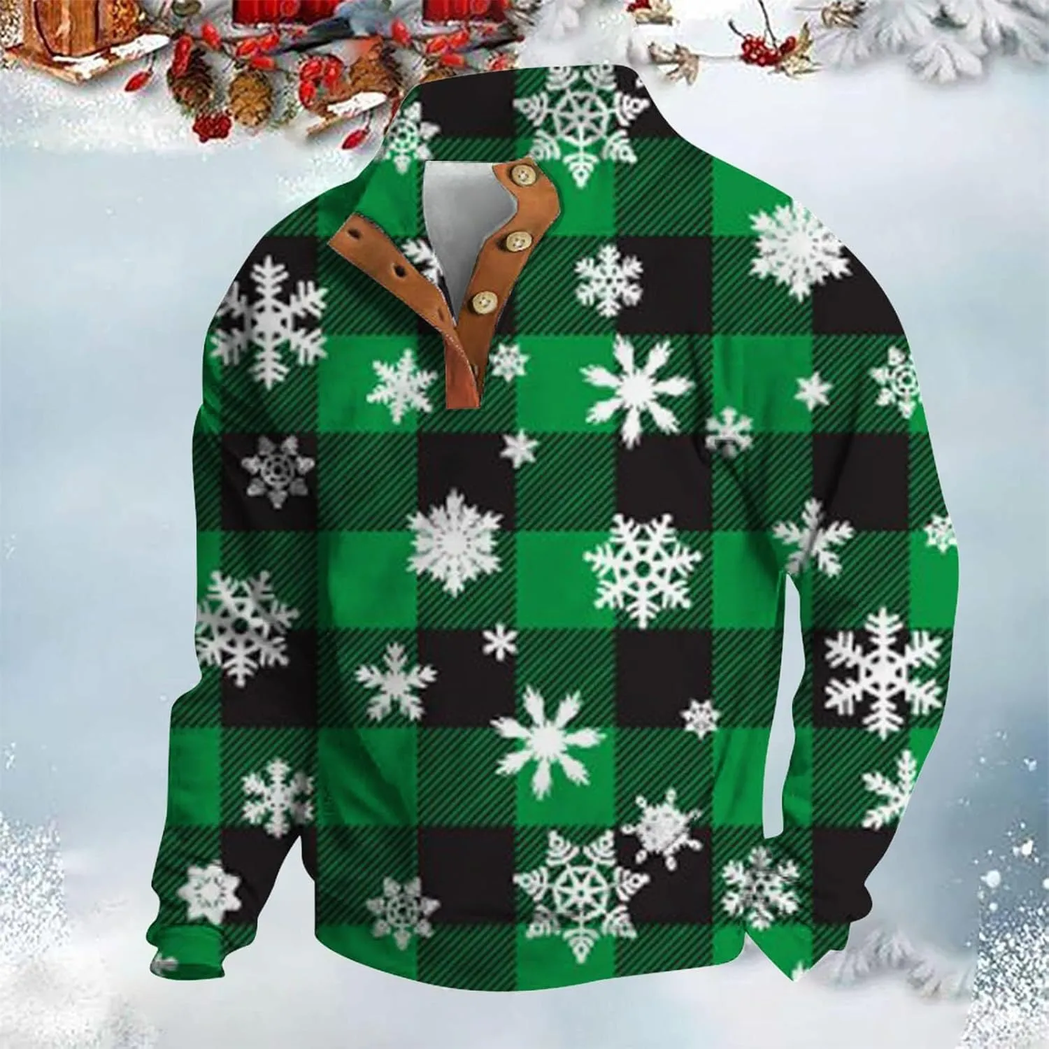 Mens Sweatshirts Christmas Fashion Long Sleeve Quarter Button T Shirt Casual Loose Solid Color Stand Collar Pullover