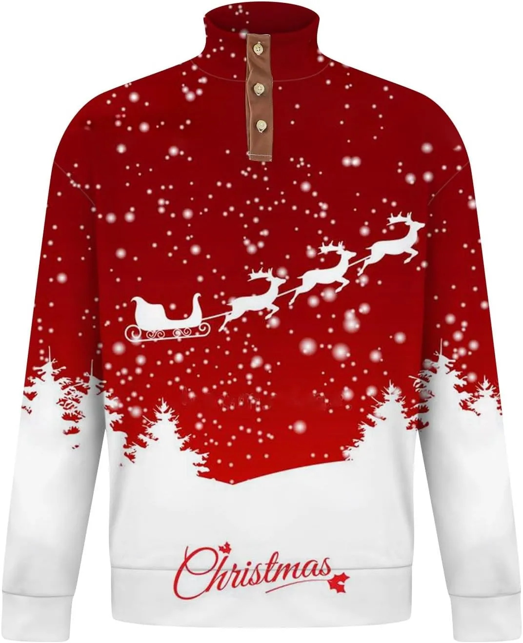 Mens Sweatshirts Christmas Fashion Long Sleeve Quarter Button T Shirt Casual Loose Solid Color Stand Collar Pullover