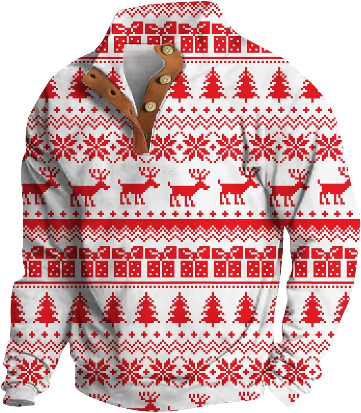 Mens Sweatshirts Christmas Fashion Long Sleeve Quarter Button T Shirt Casual Loose Solid Color Stand Collar Pullover