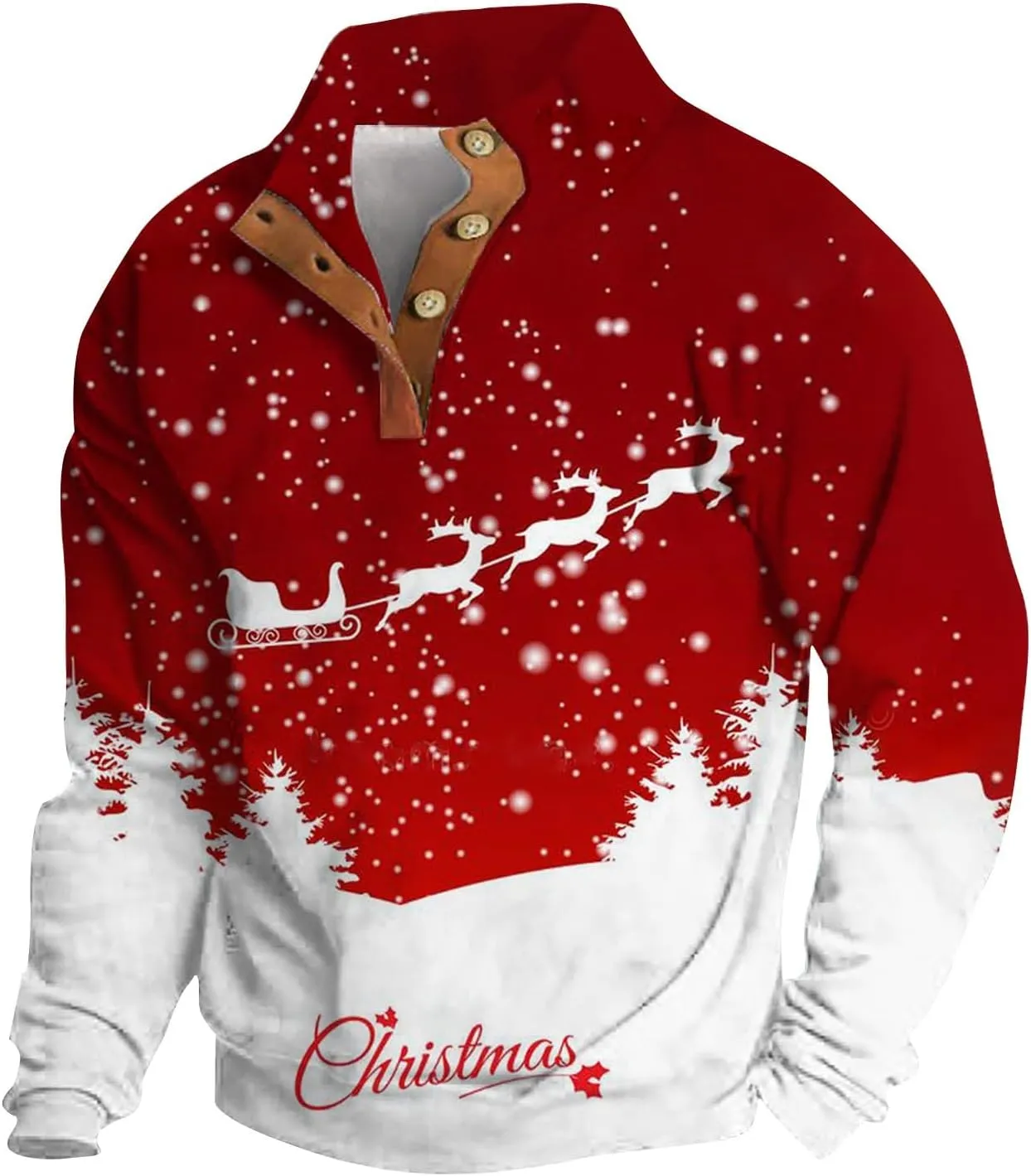 Mens Sweatshirts Christmas Fashion Long Sleeve Quarter Button T Shirt Casual Loose Solid Color Stand Collar Pullover