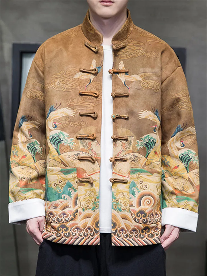 Men's Vintage Print Stand Collar Tang Suit Jacket