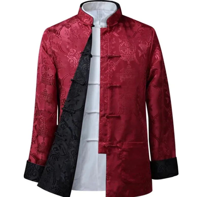 Men’s wedding suit,  Wedding Tang Jacket, reversible garment, mandarin collar