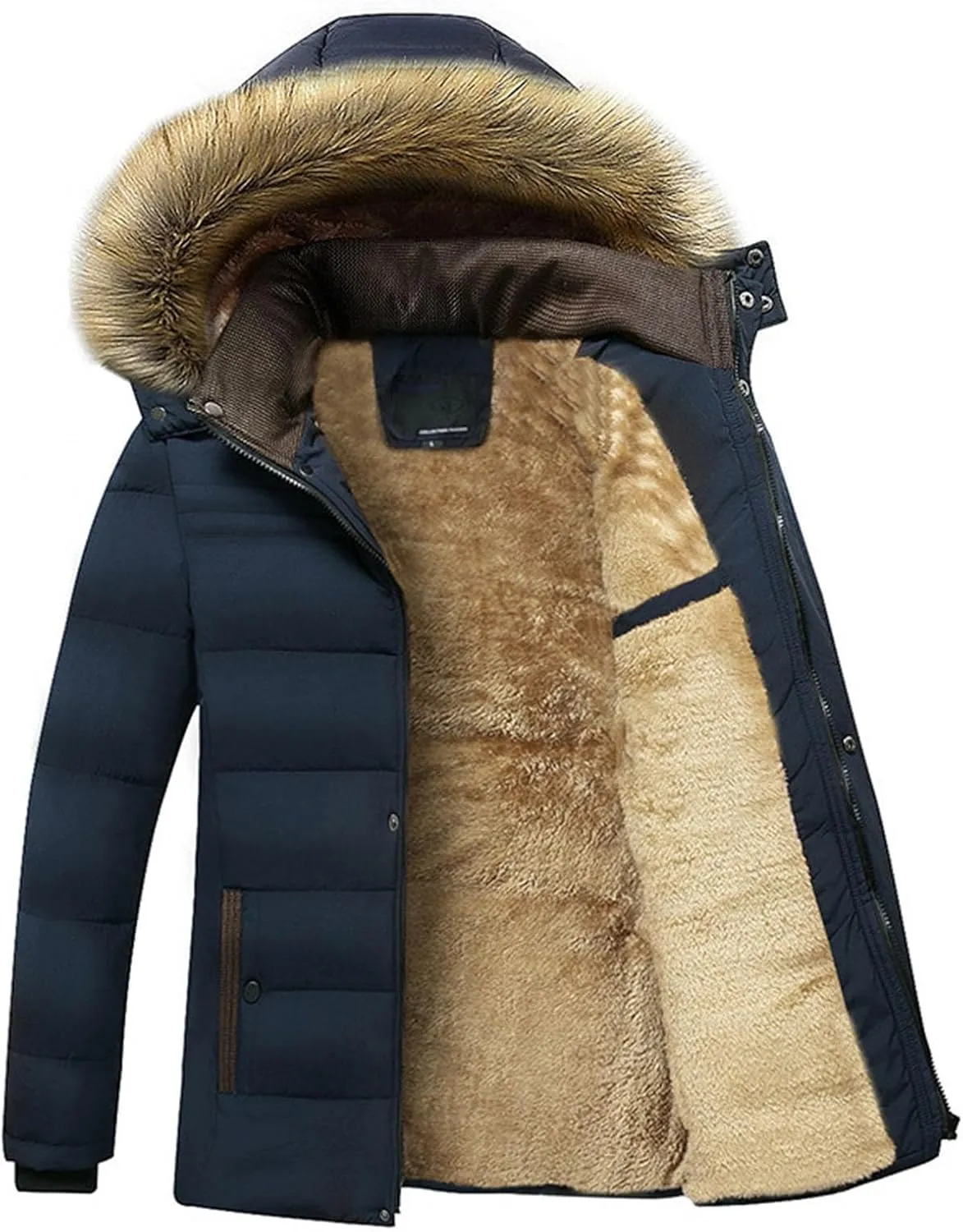 Men's Winter Coat Sherpa Fleece Lined Warm Parka Jacket with Faux Fur Trim Hood Windproof Thicken Winter Puffer Coats