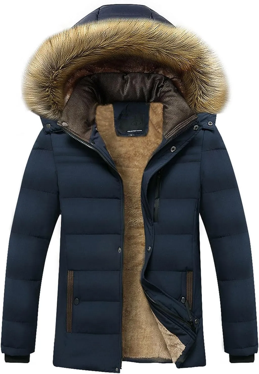 Men's Winter Coat Sherpa Fleece Lined Warm Parka Jacket with Faux Fur Trim Hood Windproof Thicken Winter Puffer Coats