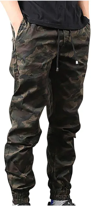 Mens Workout Cargo Sweatpants Slim Beach Work Streetwear Khaki Baggy Pants with Zipper Pockets Men Outdoor Cargo Pant