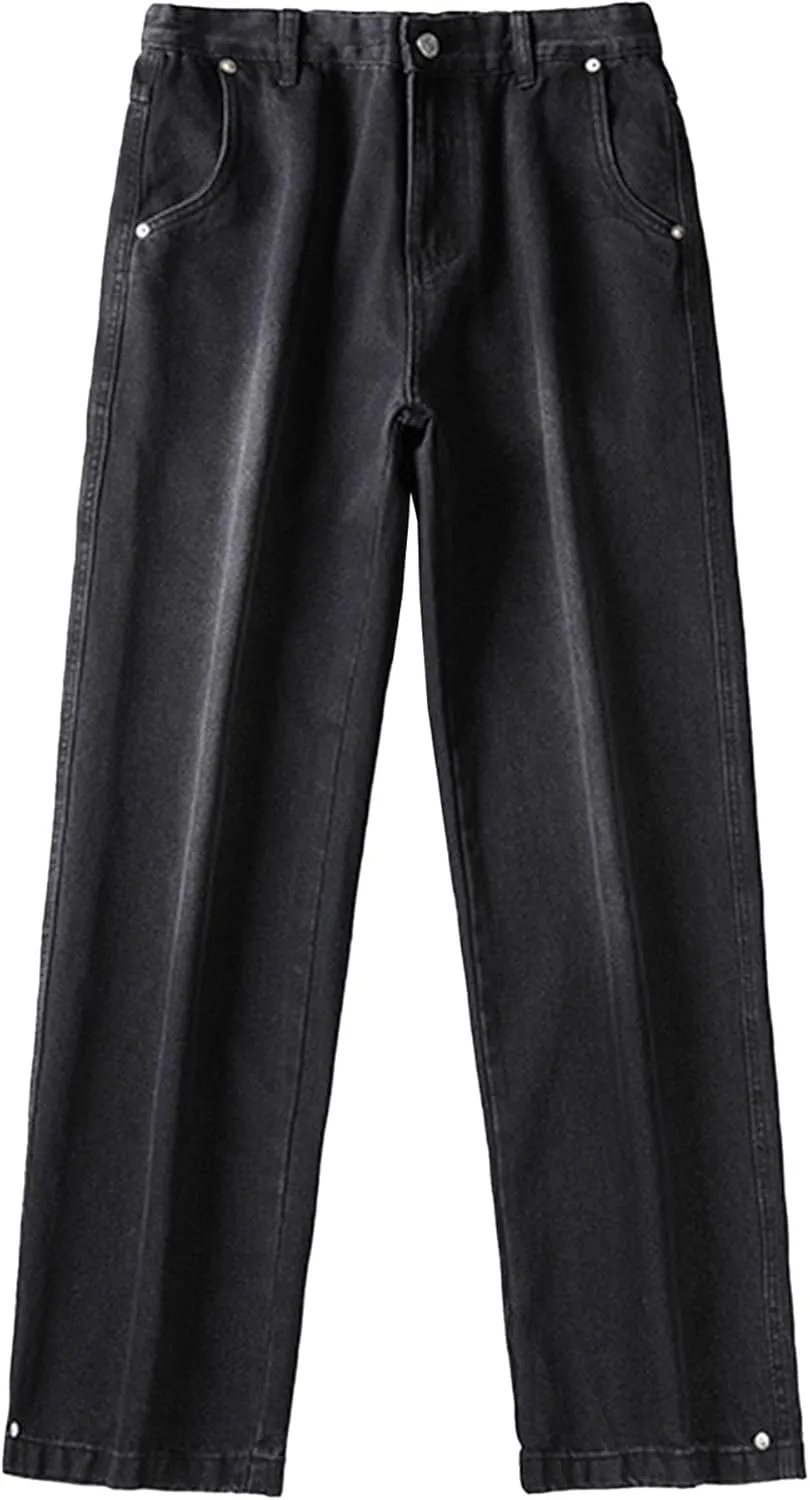 Mens Y2K Straight Wide Leg Jeans Vintage Streetwear Wide Leg Jeans Denim Pants Baggy Loose Fit Trousers