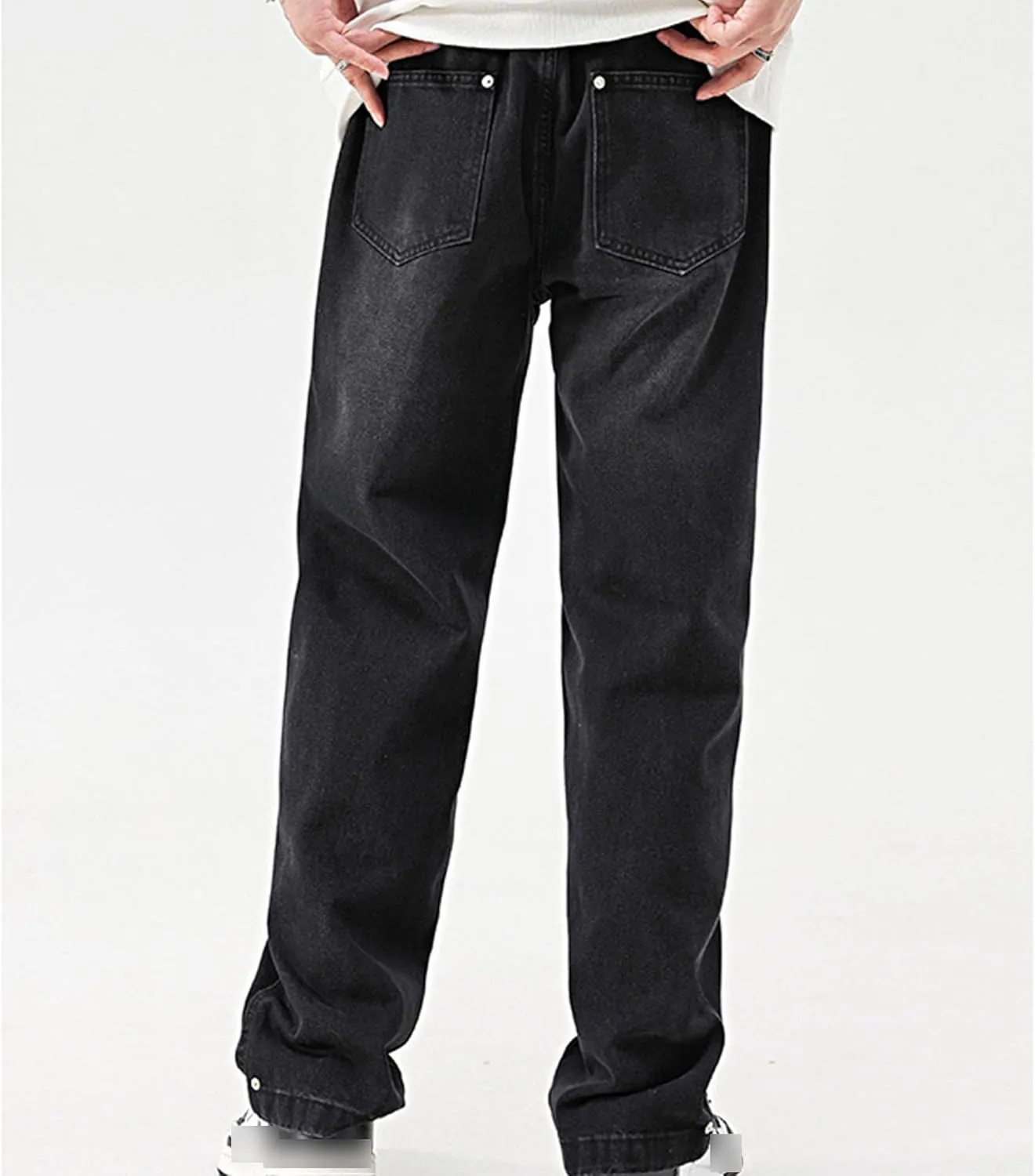 Mens Y2K Straight Wide Leg Jeans Vintage Streetwear Wide Leg Jeans Denim Pants Baggy Loose Fit Trousers