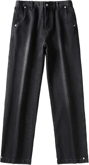 Mens Y2K Straight Wide Leg Jeans Vintage Streetwear Wide Leg Jeans Denim Pants Baggy Loose Fit Trousers