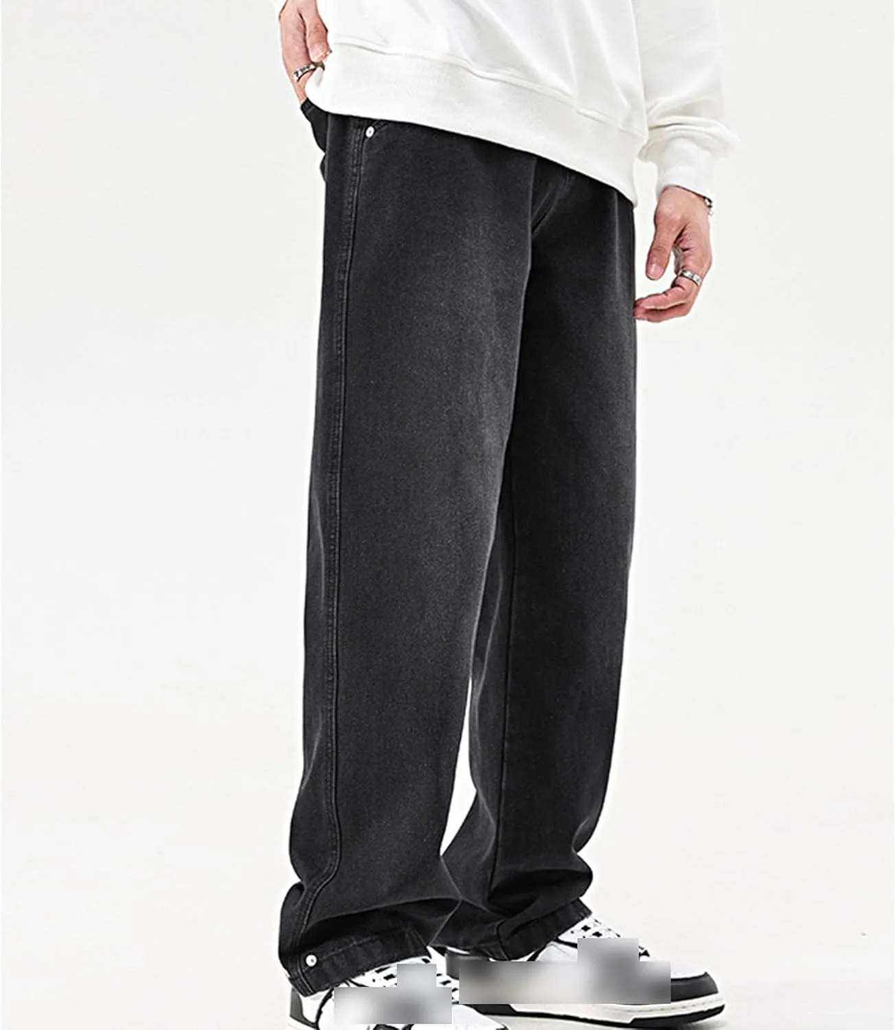 Mens Y2K Straight Wide Leg Jeans Vintage Streetwear Wide Leg Jeans Denim Pants Baggy Loose Fit Trousers