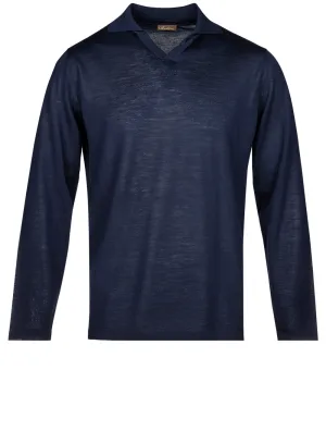 Merino Wool Longsleeve Polo Navy