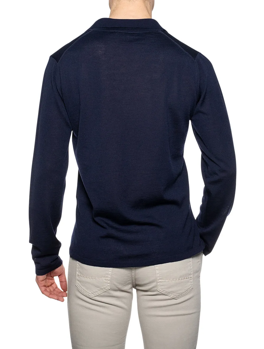 Merino Wool Longsleeve Polo Navy