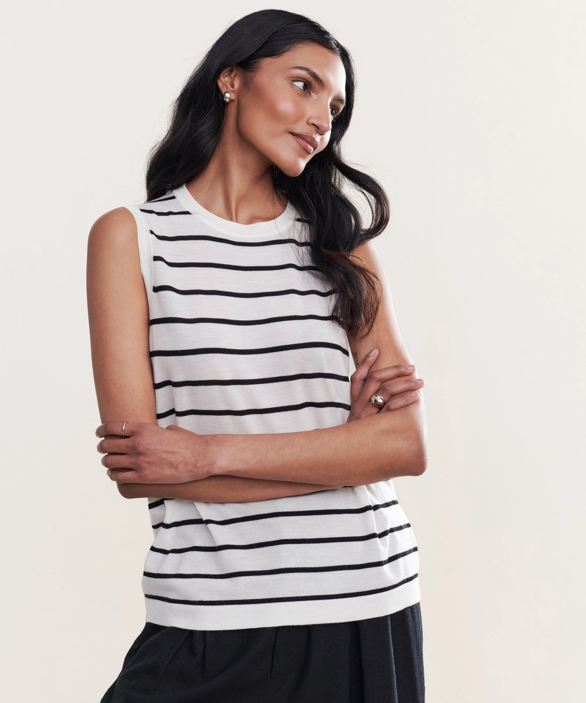 Ribbed Neckline Merino Tank