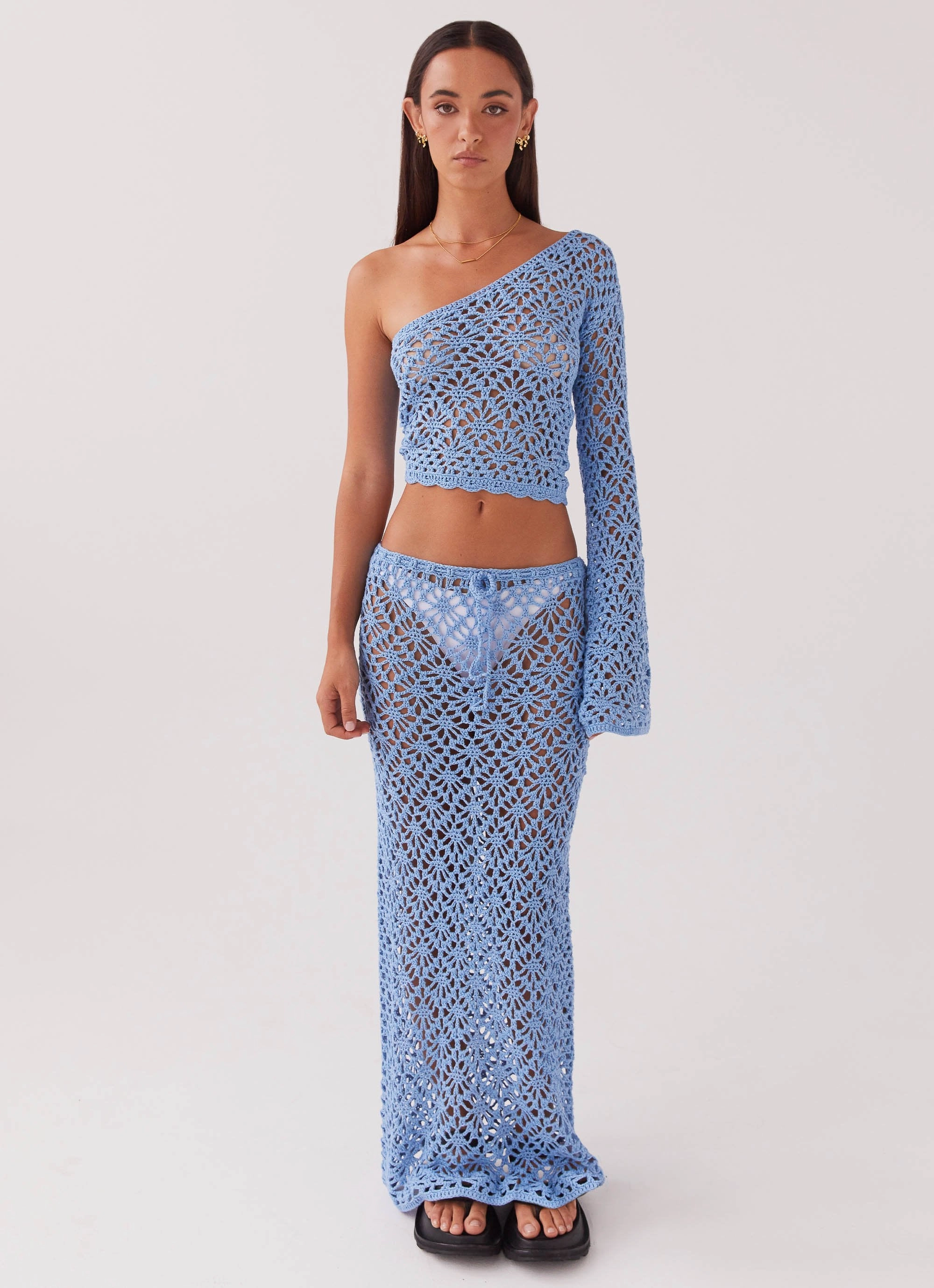 Soft and Stretchy Freedom Fit Merliah Crochet Maxi Skirt - Blue