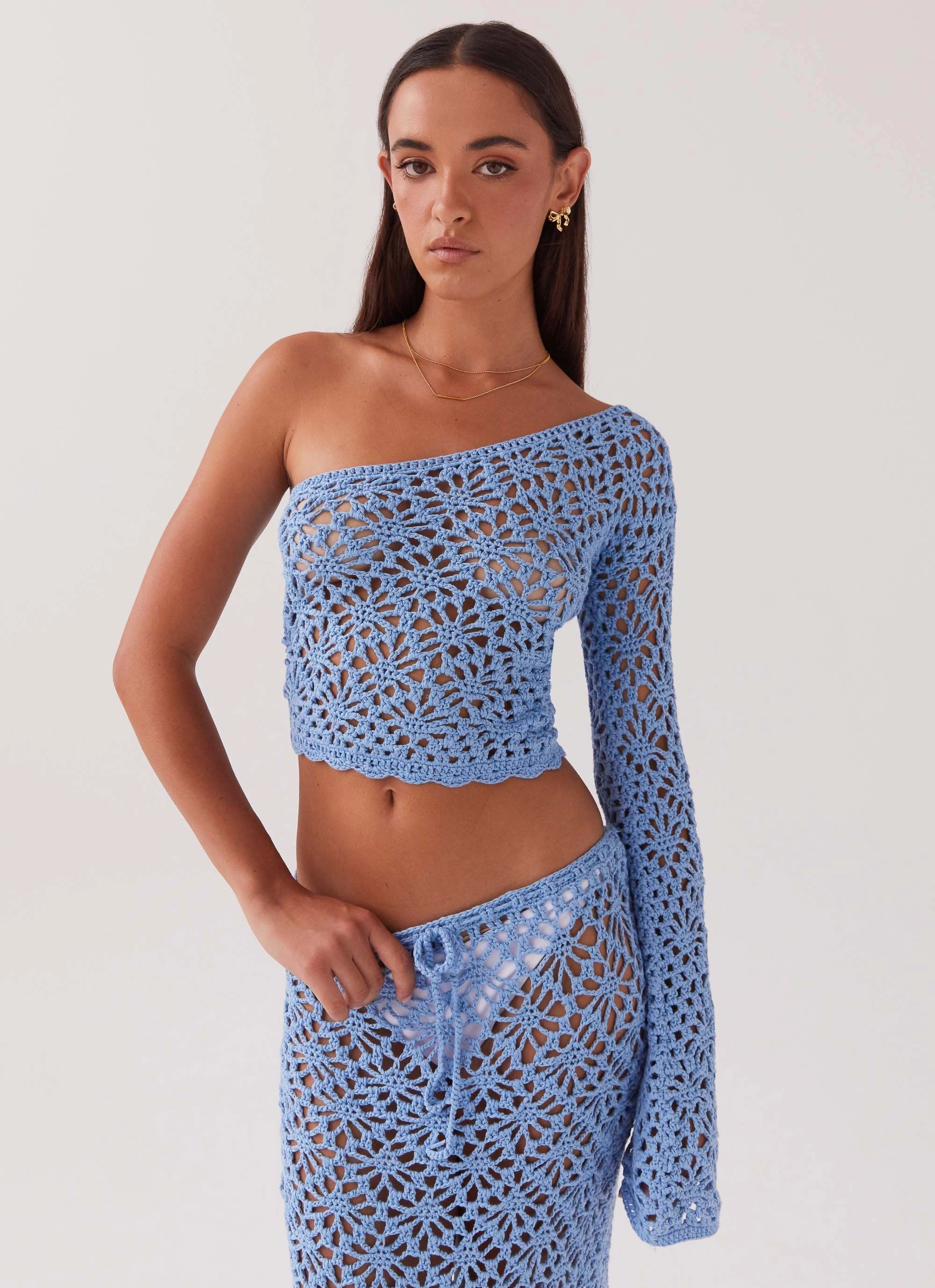 Merliah Crochet Top - Blue Tear Resistant Fabric