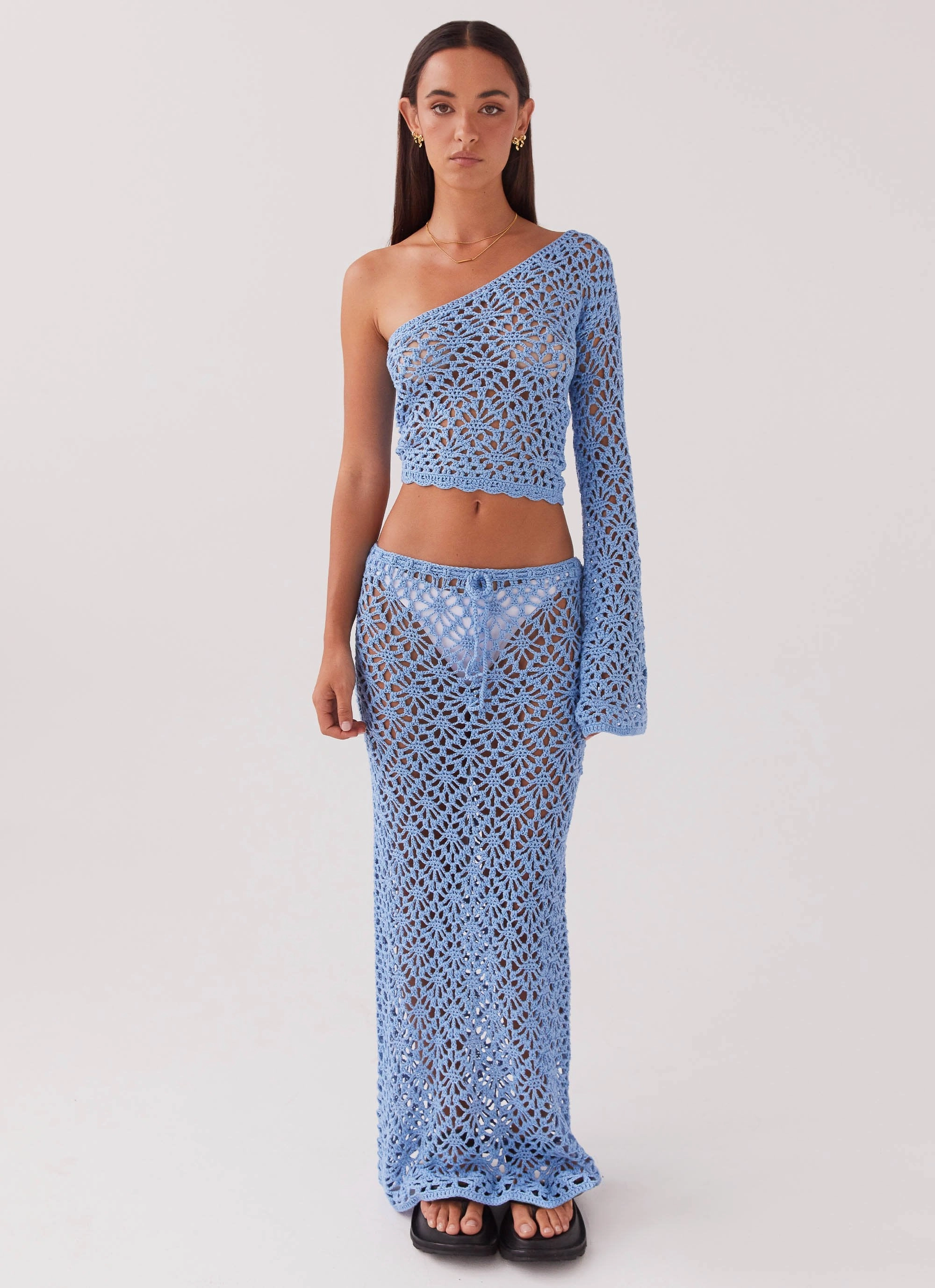 Merliah Crochet Top - Blue Easy Fit Travel Commuter Layer