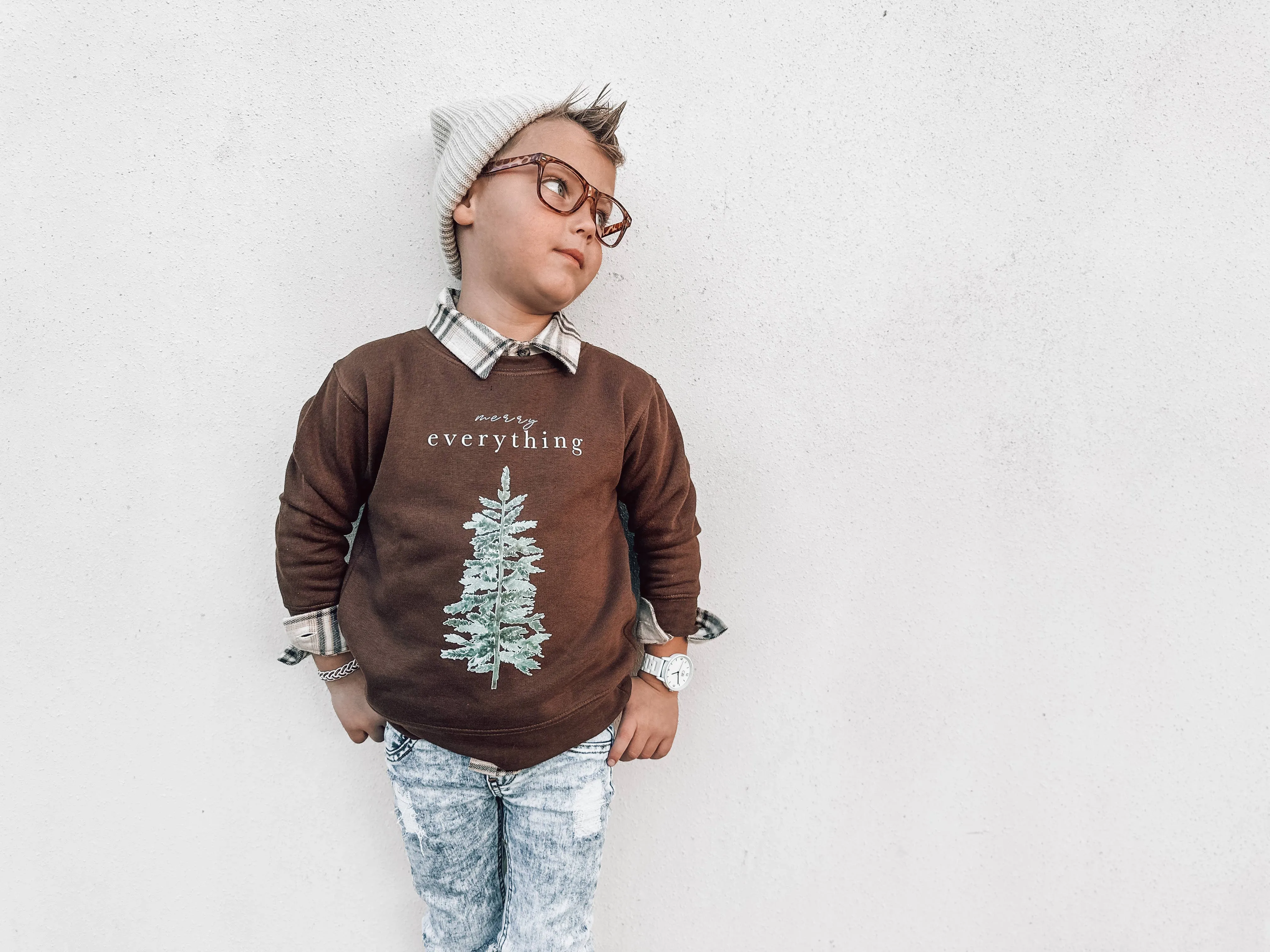 Merry Everything | Toddler Christmas Sweatshirt Brown