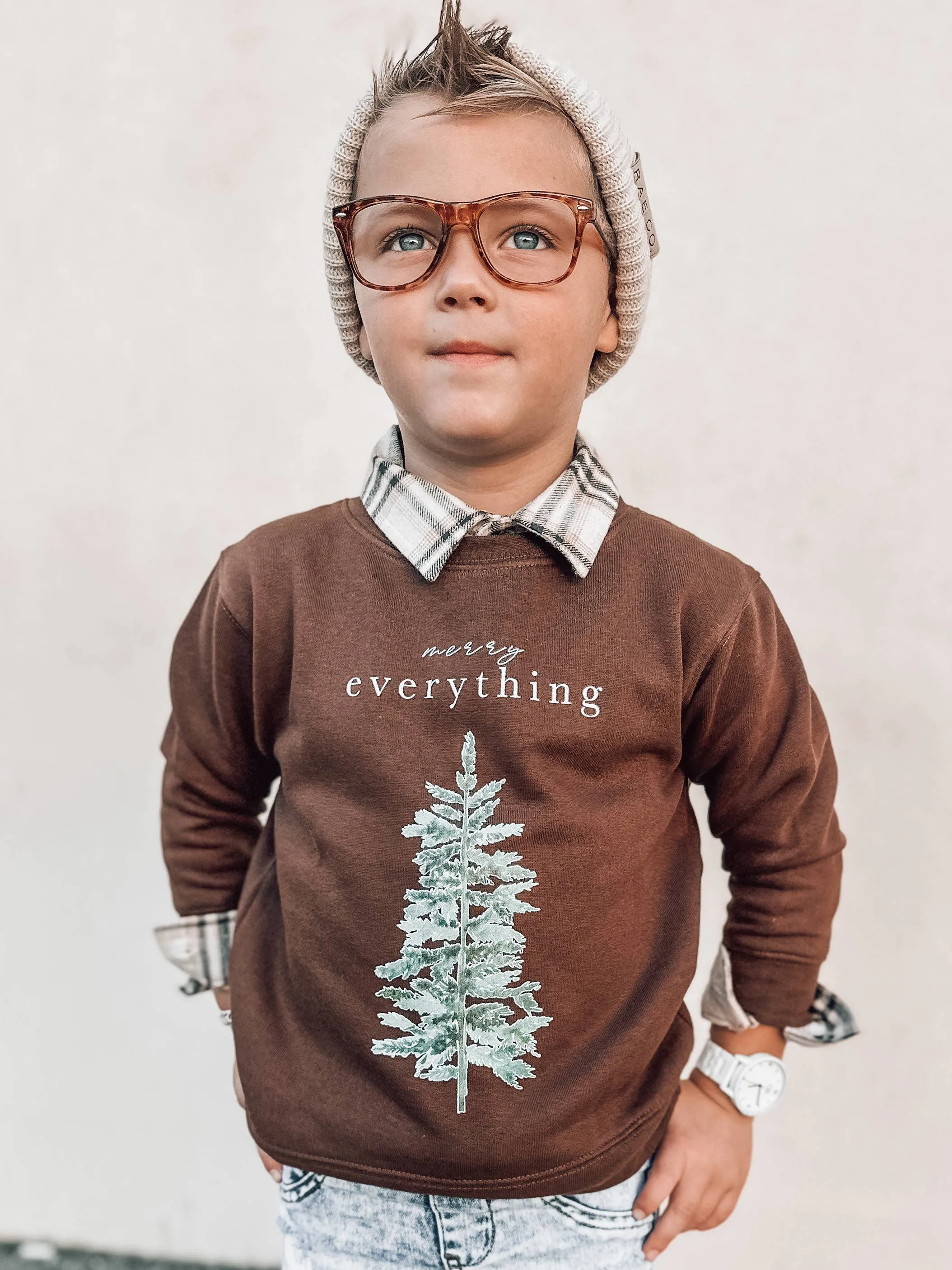 Merry Everything | Toddler Christmas Sweatshirt Brown