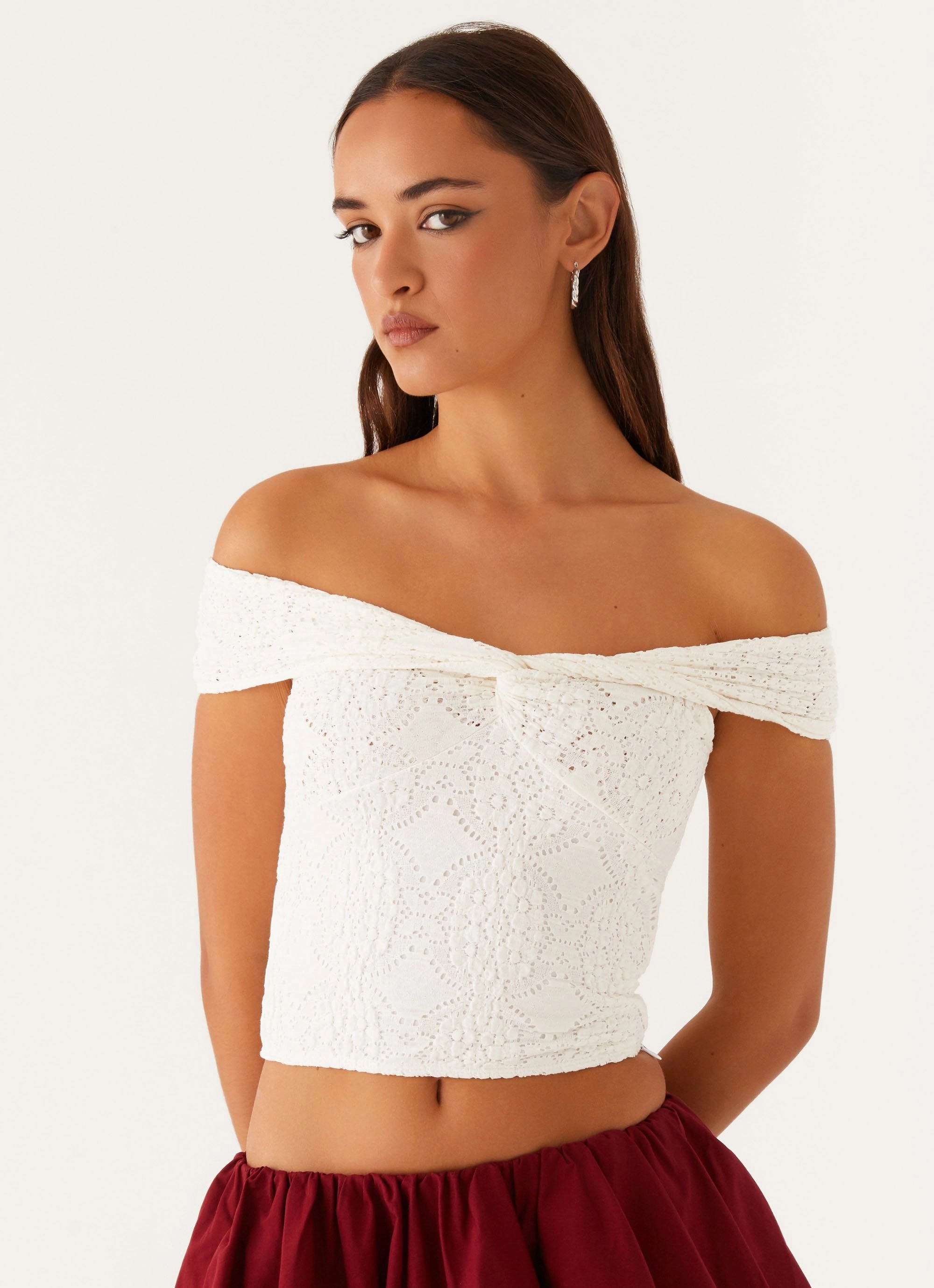 Meryll Twist Top - White Soft Sweater Trendy Sweater