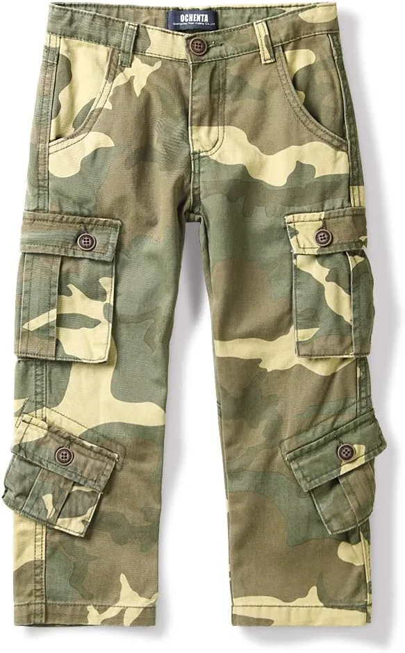 Mesinsefra Boys' Military Cargo Pants,Kids Cotton Multi Pocket Casual Outdoor Trousers