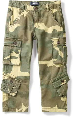 Mesinsefra Boys' Military Cargo Pants,Kids Cotton Multi Pocket Casual Outdoor Trousers