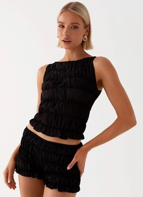Messina Ruched Tank Top - Black Recycled Polyester Blend Mesh Lining