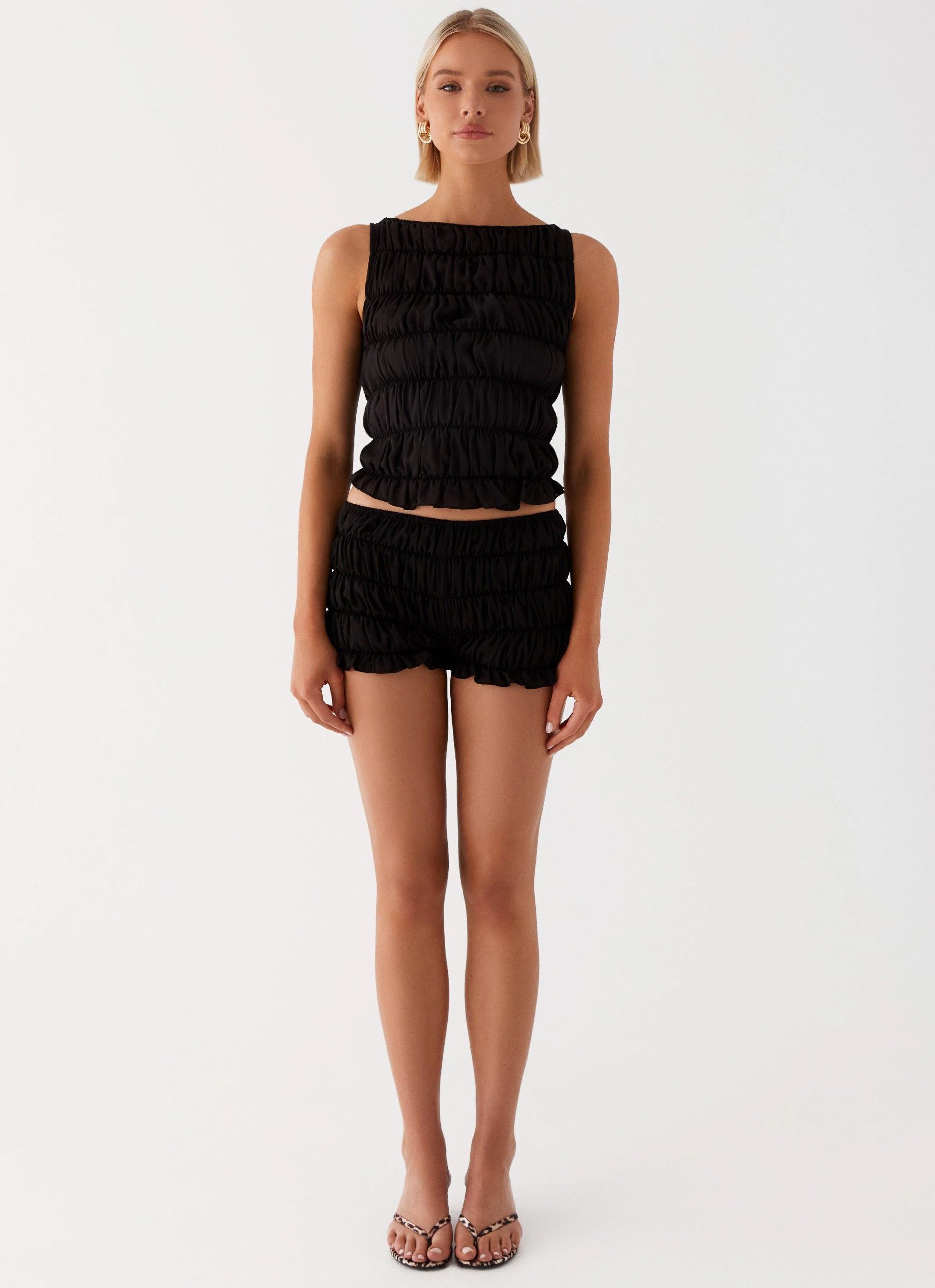 Messina Ruched Tank Top - Black Odor Resistant Coating Ribbed Collar Style