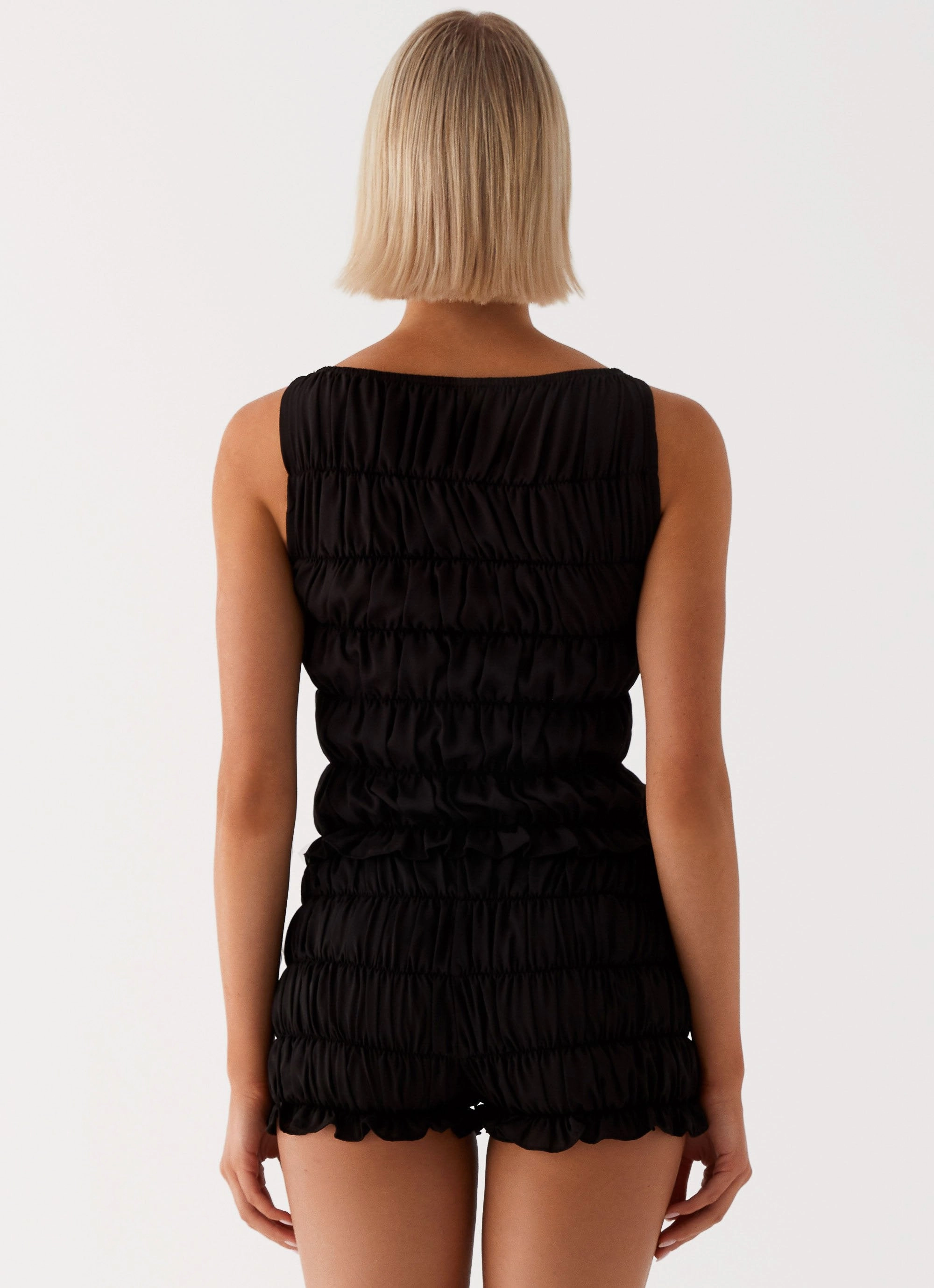 Messina Ruched Tank Top - Black Wicking Inner Lining NonChafeCollarTech