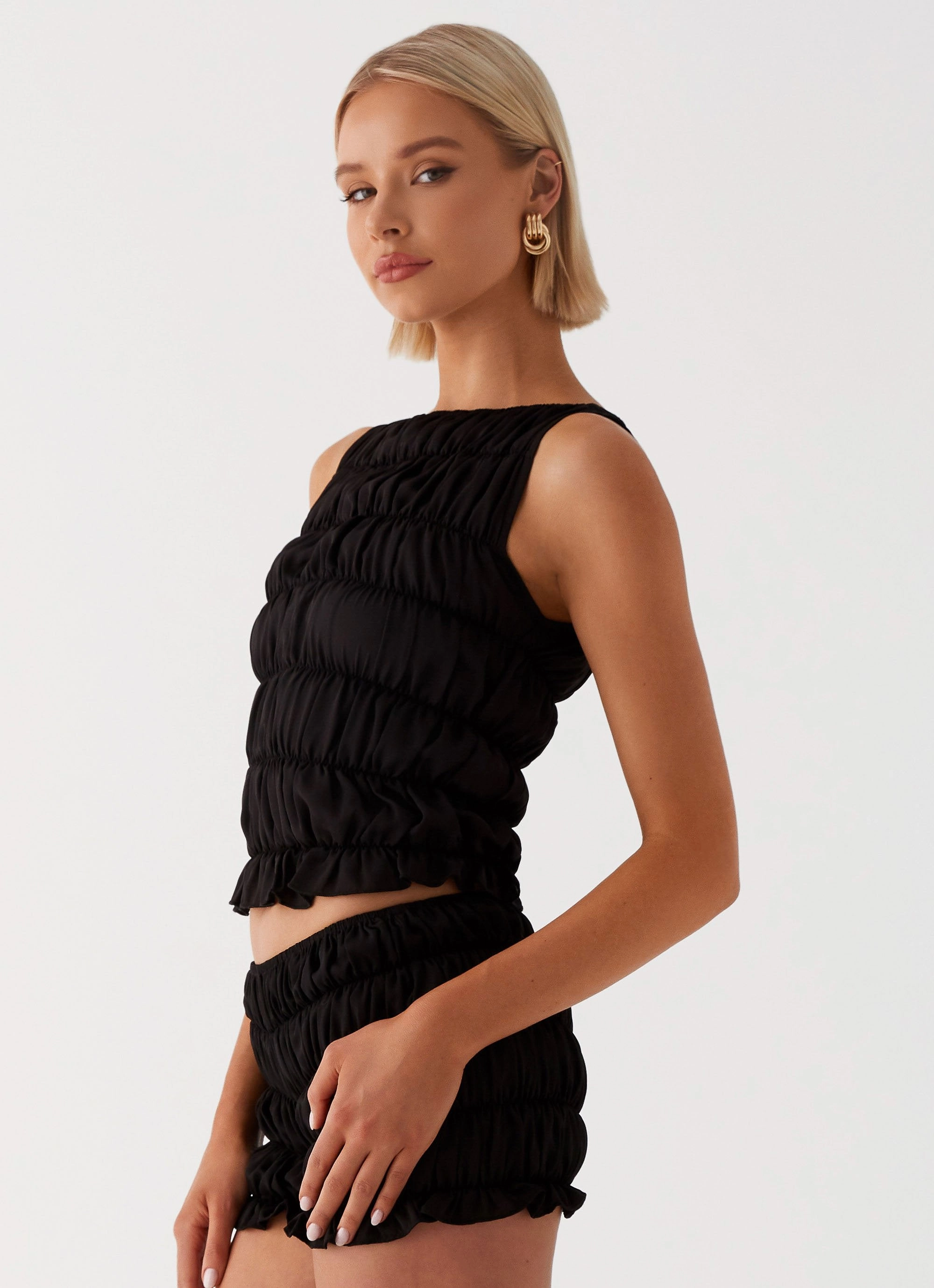 HiddenZipper Messina Ruched Tank Top - Black