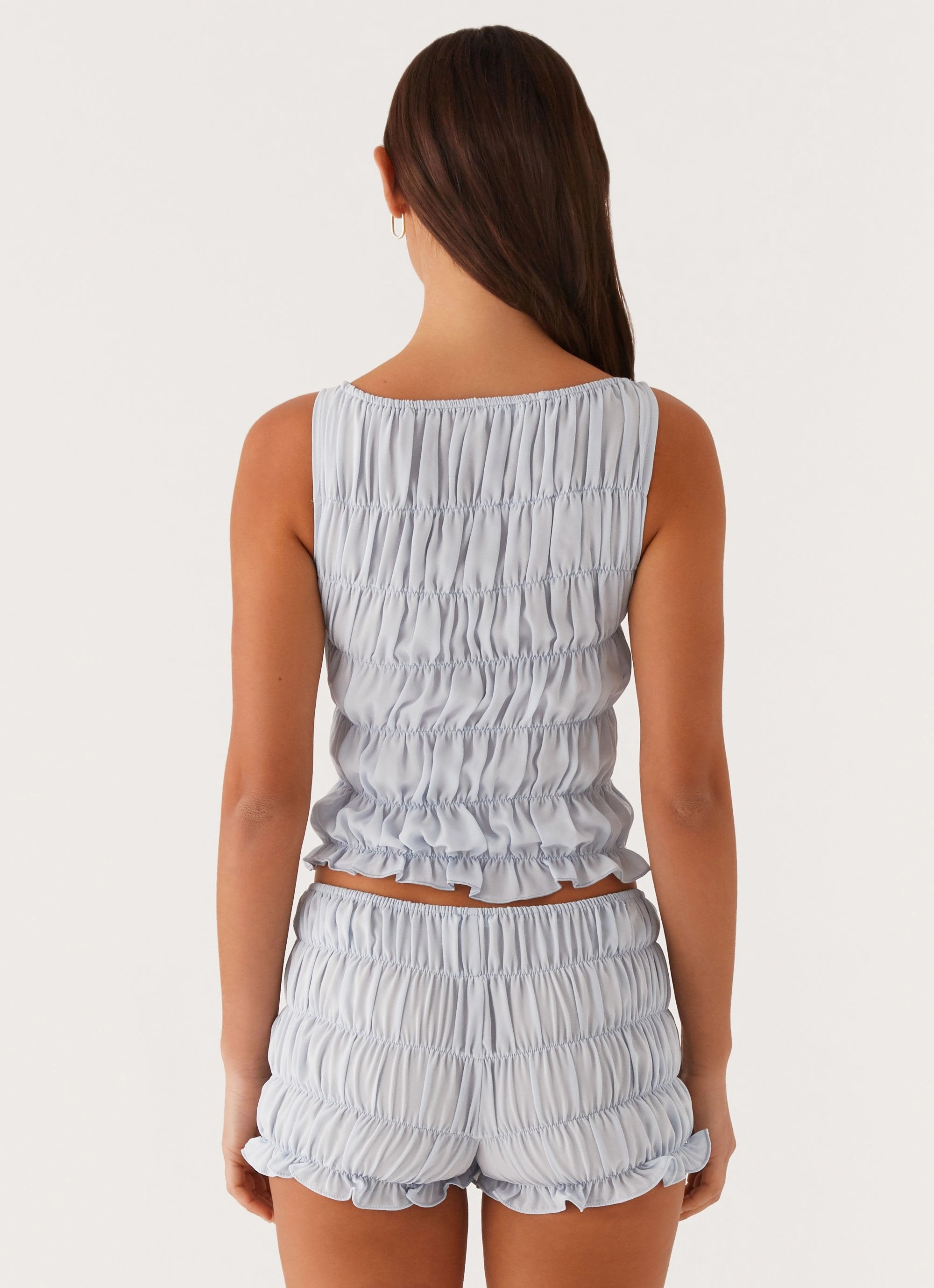 Messina Ruched Tank Top - Blue SoftInteriorLining Taped Neckline