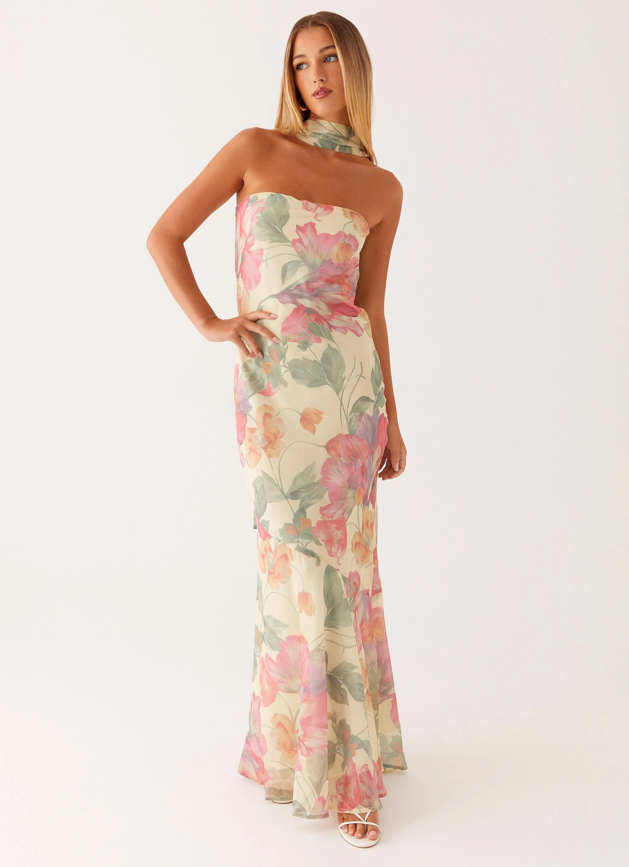 Calm Tone Under The Pagoda Maxi Dress - Yellow Peony