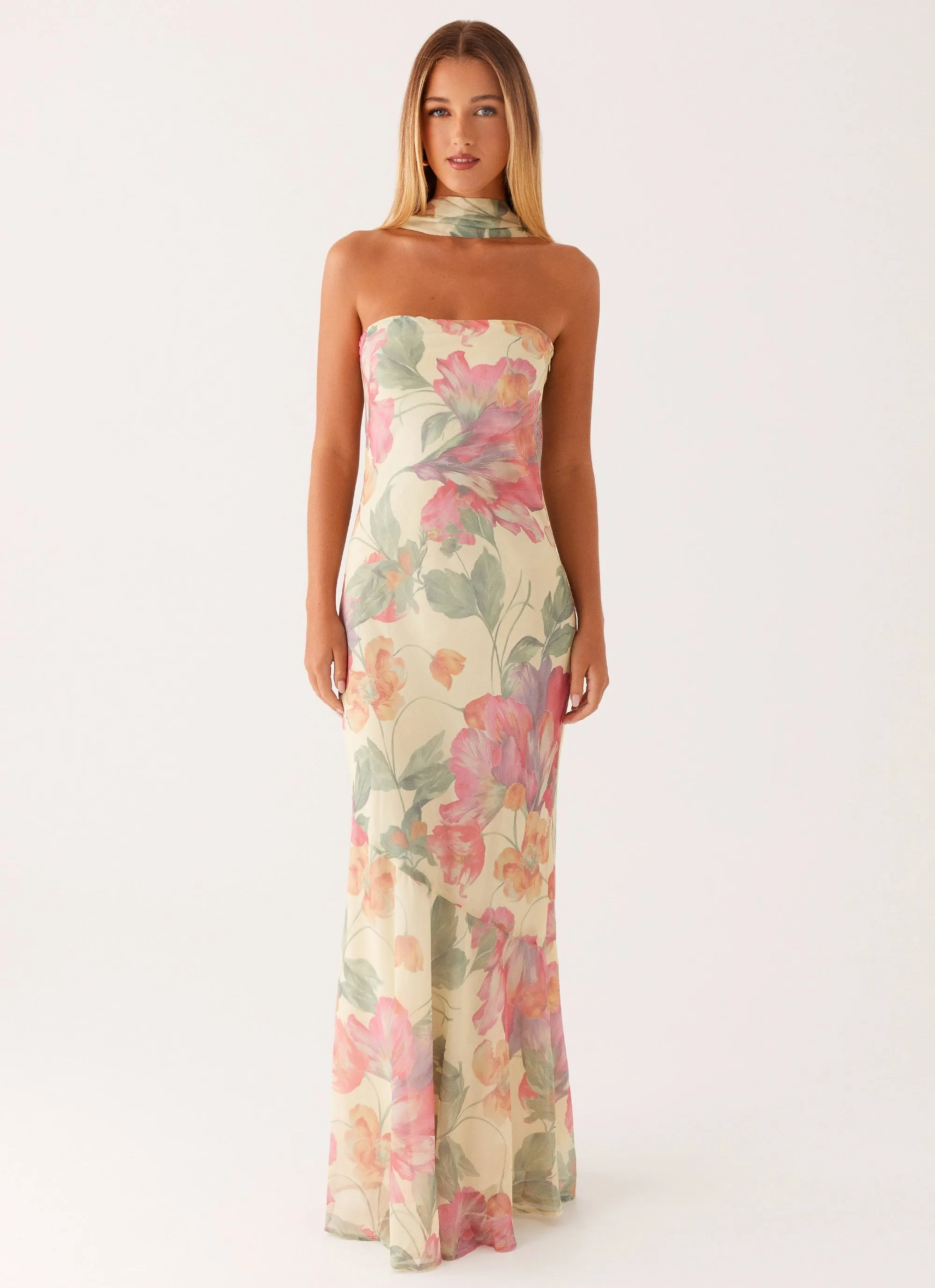 Under The Pagoda Maxi Dress - Yellow Peony Collared