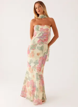 Under The Pagoda Maxi Dress - Yellow Peony Modern Movement Peplum-Style
