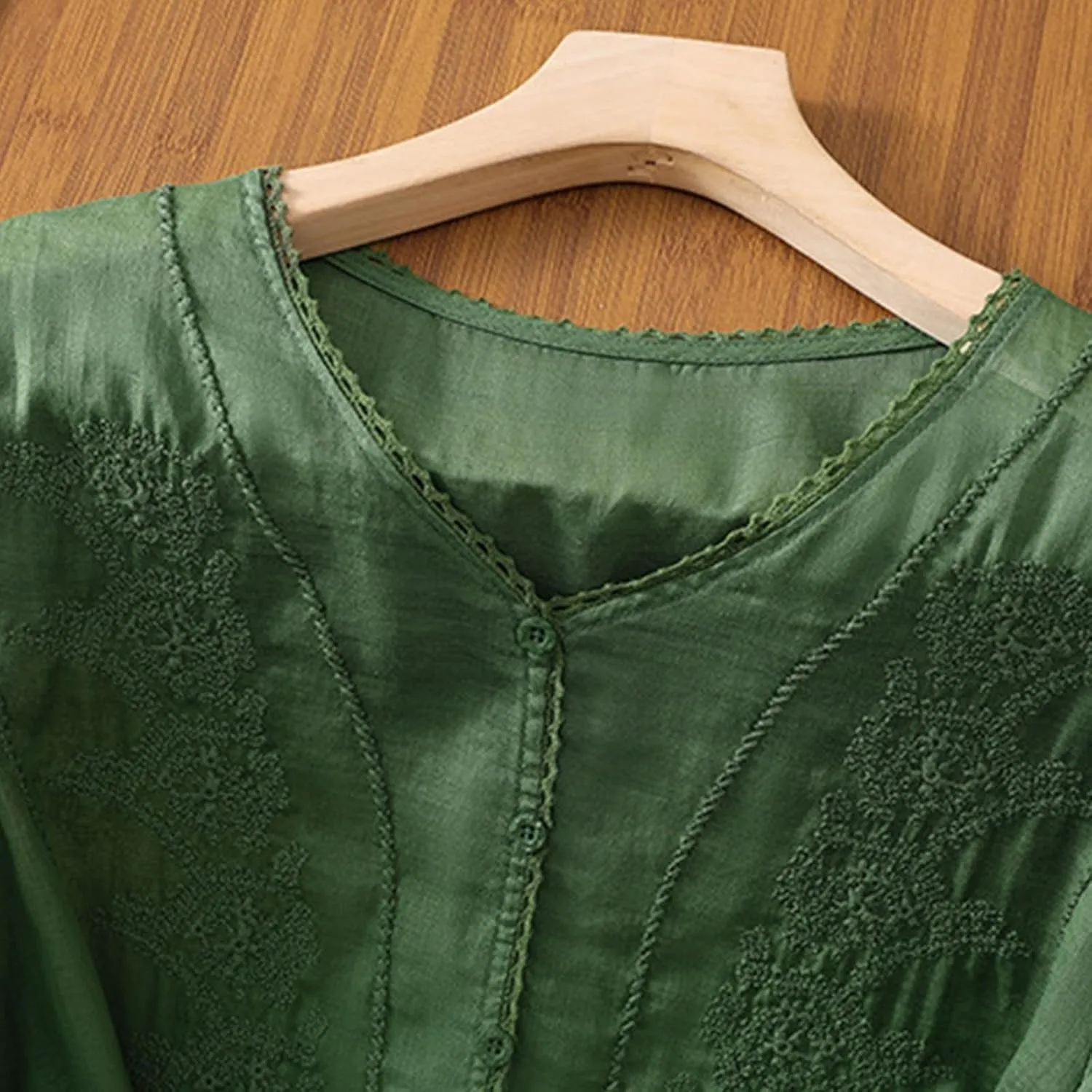 Mexican Embroidered Cotton Linen Tees Peasant Tops Women 2025 Boho Shirt Short Sleeve V Neck Button Blouse Tunics