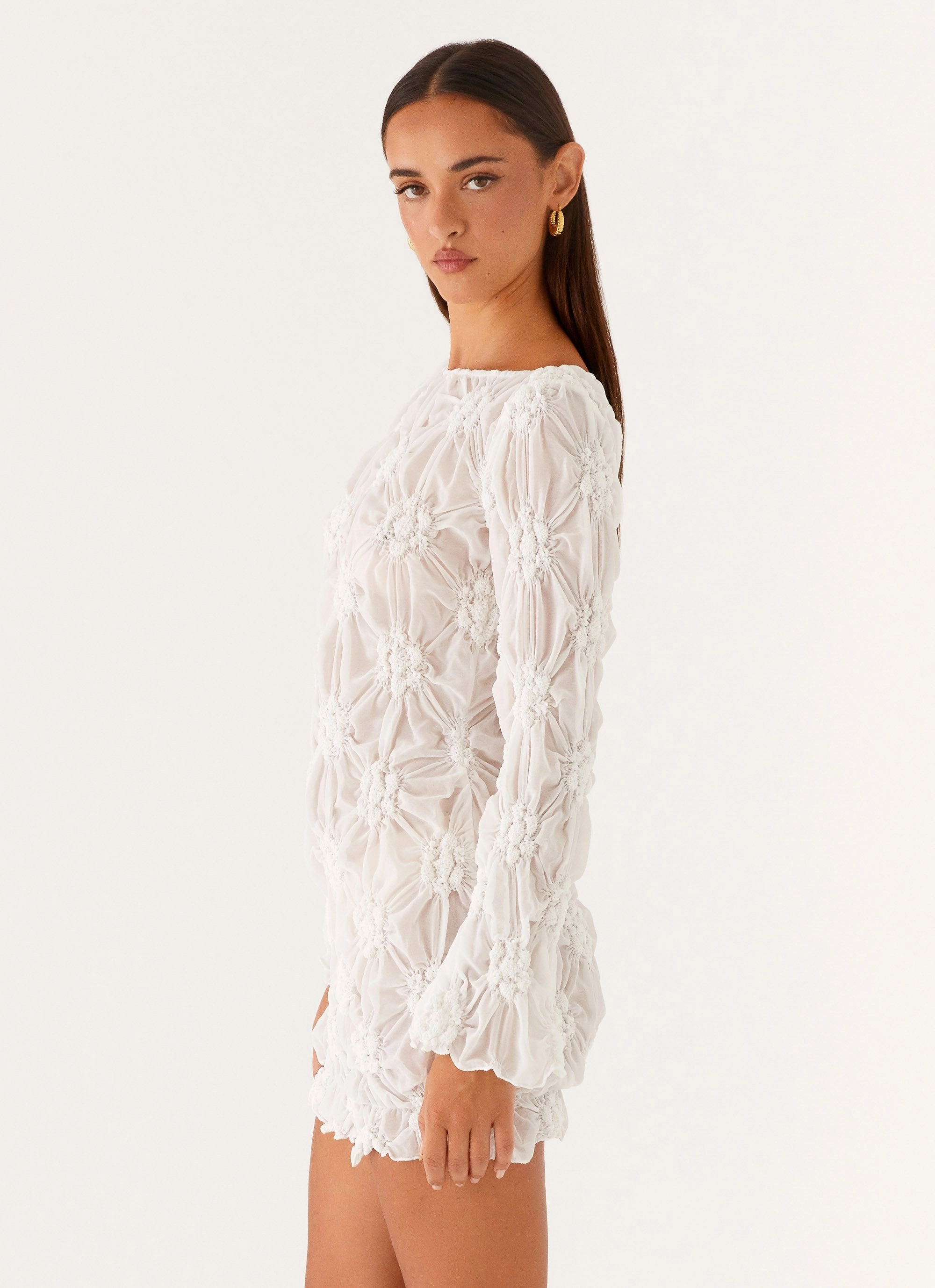 Mia Long Sleeve Dress - Ivory Elegant Look Fitted Neat
