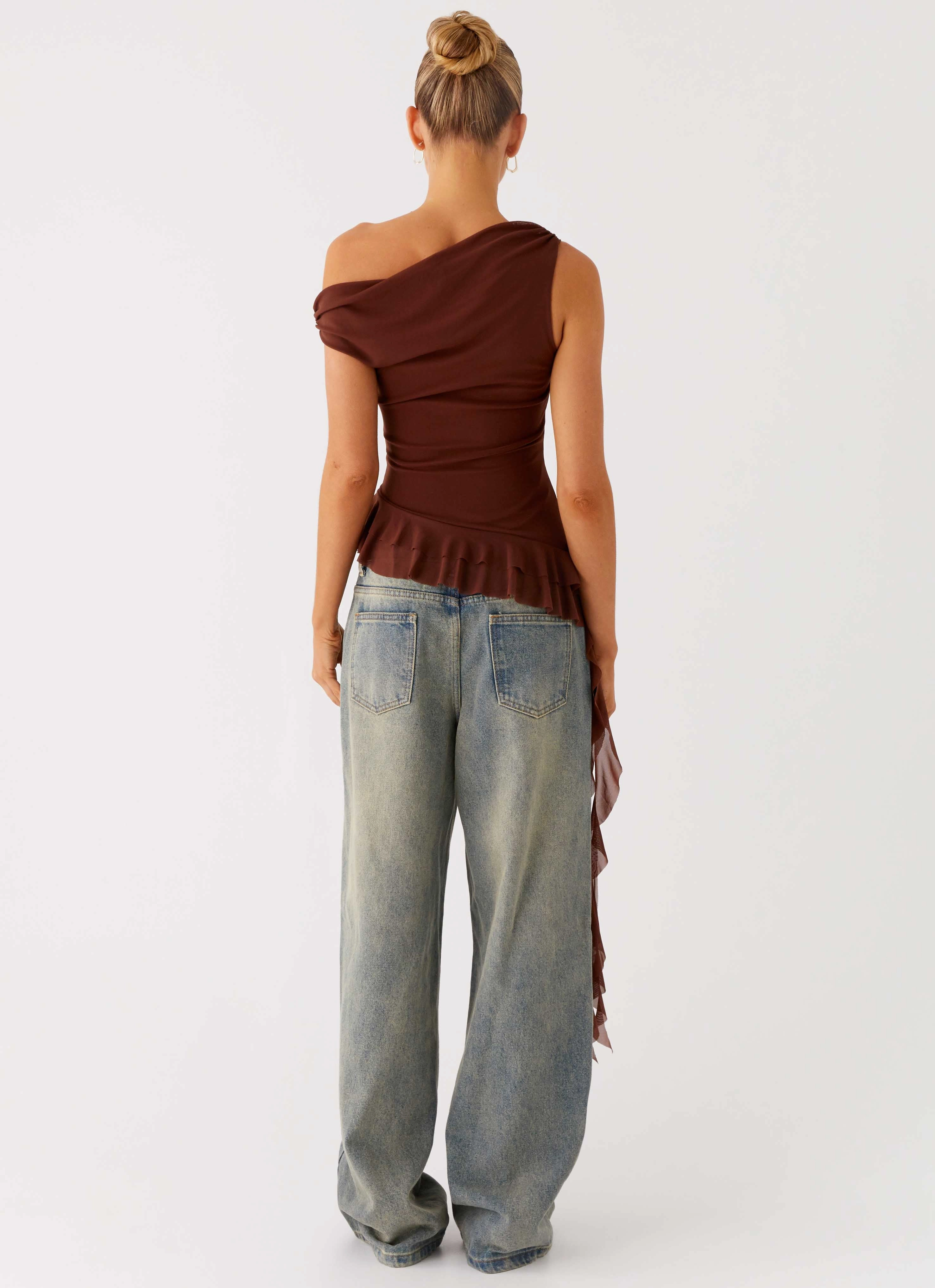 Non Restrictive Armhole Cut Recycled Polyester Mica Top - Chocolate