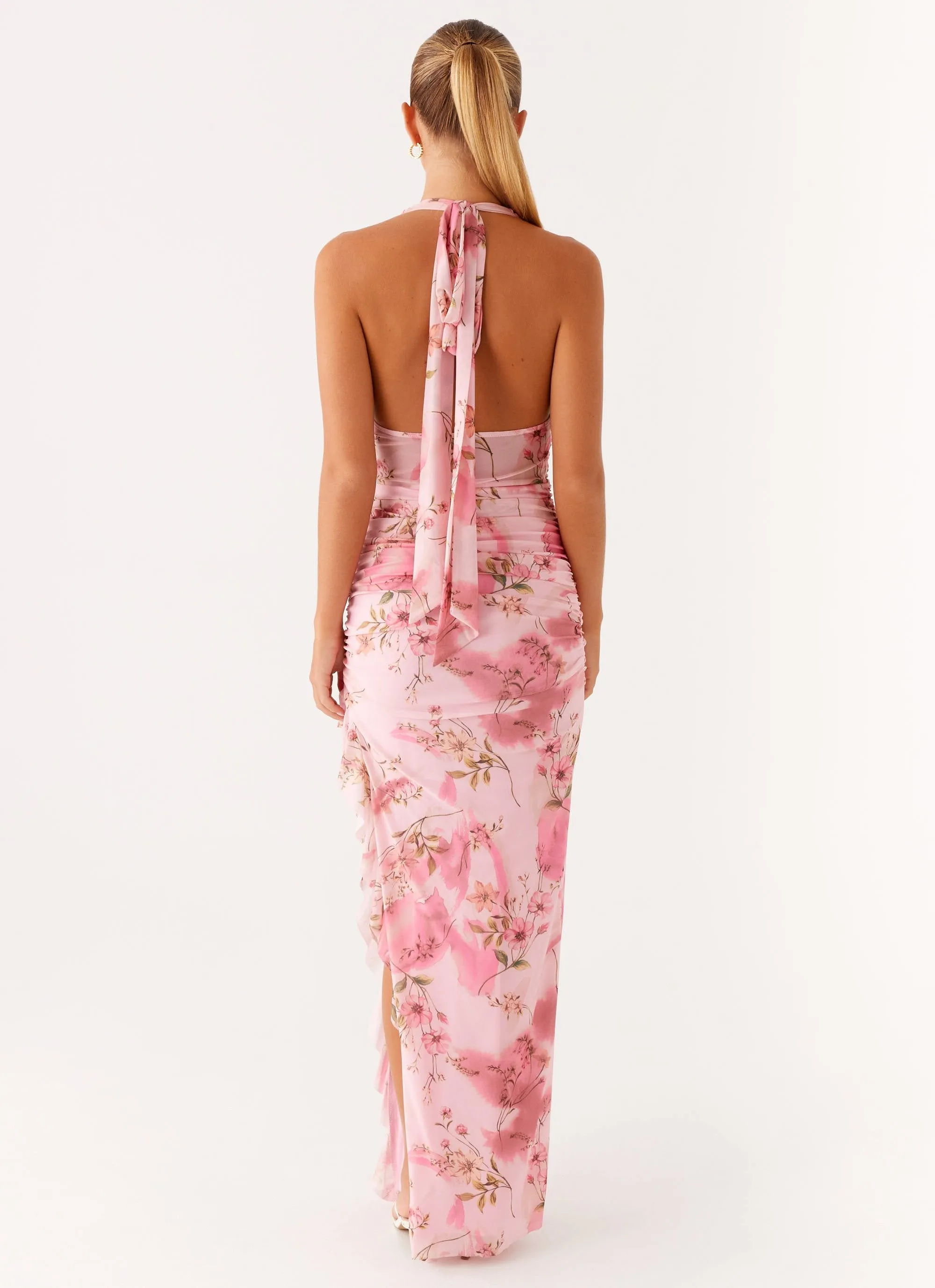Micca Halter Maxi Dress - Pink Floral Print Romantic Style Versatile dress for layering