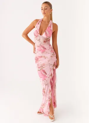 Dance Night Micca Halter Maxi Dress - Pink Floral Print