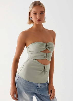 Abrasion Resistant Surface Soft Touch Texture Micha Strapless Top - Khaki