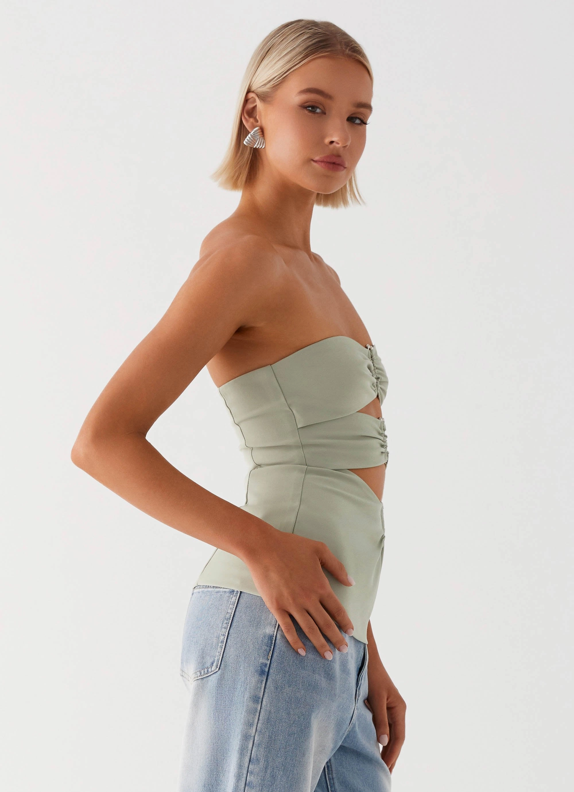 Micha Strapless Top - Khaki Sun Protective Fabric