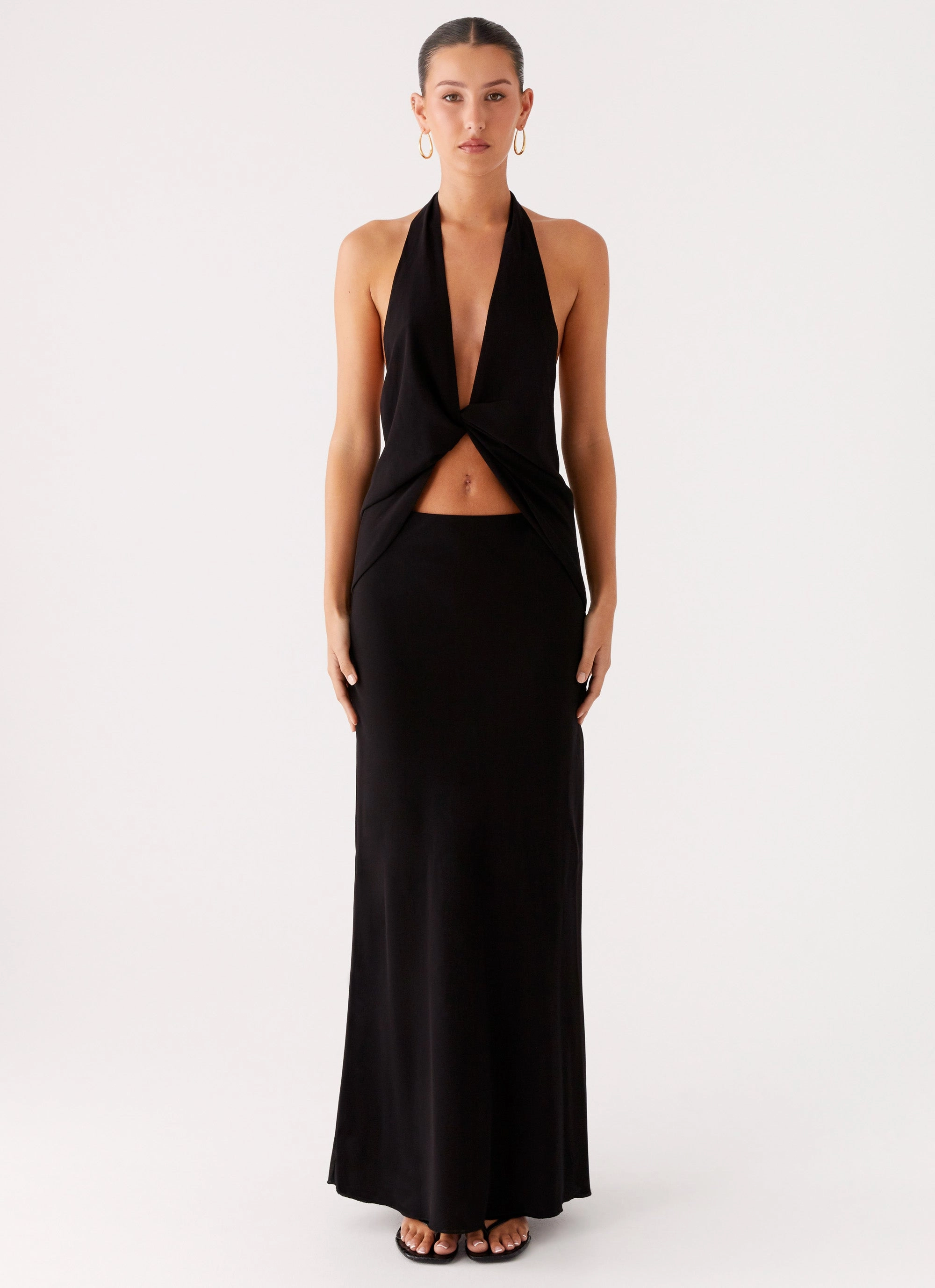 Michaella Chiffon Maxi Skirt - Black Snag Free Fabric