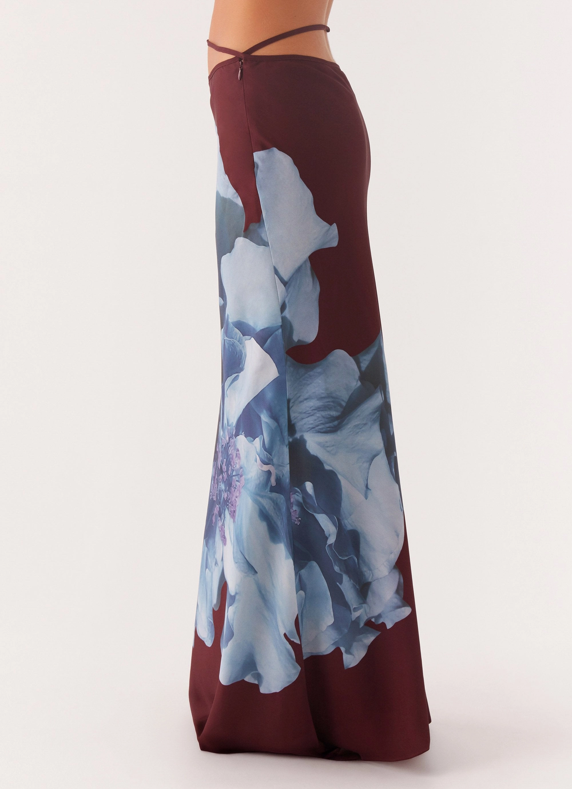 Michelle Maxi Skirt - Maroon Print Performance Gear Flexible Waistband