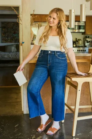 Mid Rise Medium Wash Wide Leg Denim