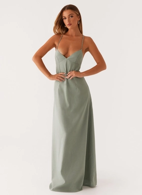 Middle Ground Linen Maxi Dress - Sage Year Round Layering Fit