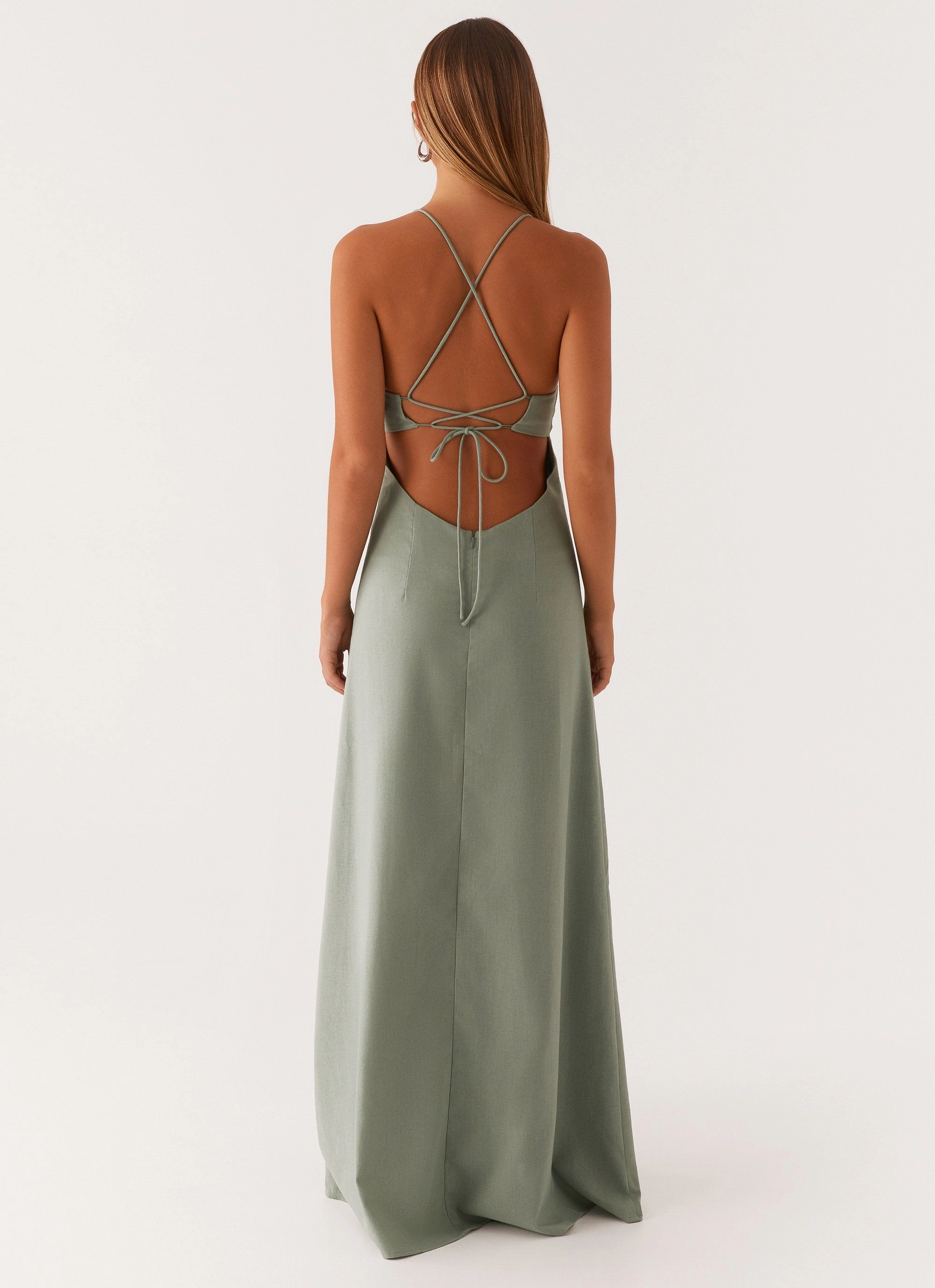 Street Flex Middle Ground Linen Maxi Dress - Sage