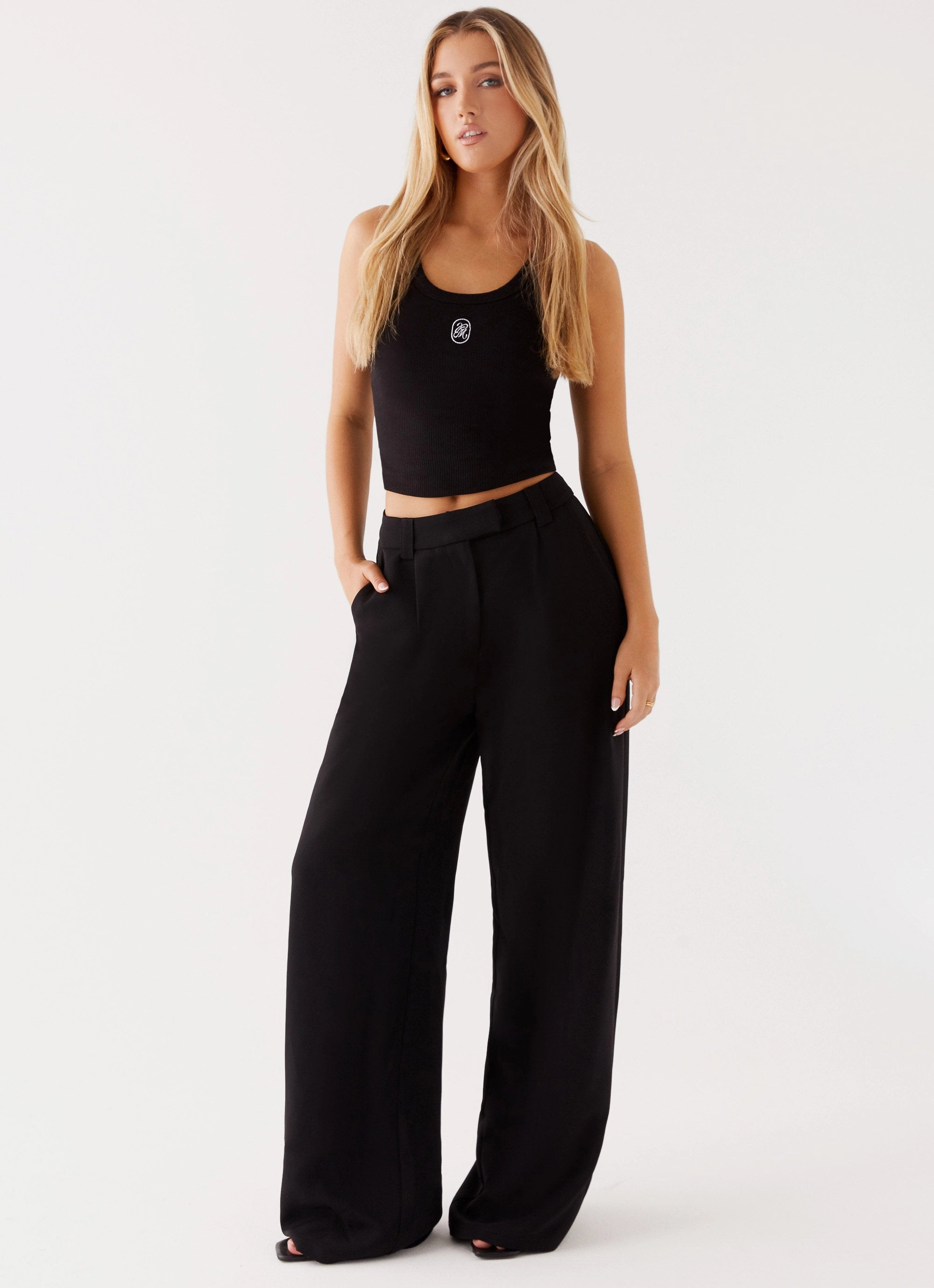 Midnight City Suit Pants - Black Adjustable Fit Structured Hemline