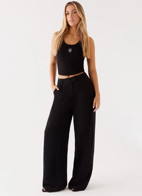 Midnight City Suit Pants - Black Adjustable Fit Structured Hemline