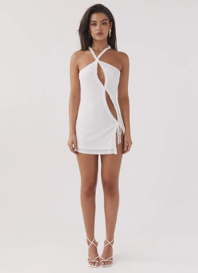Midnight Rhapsody Ruffle Mini Dress - White Repair-Friendly Urban Spirit