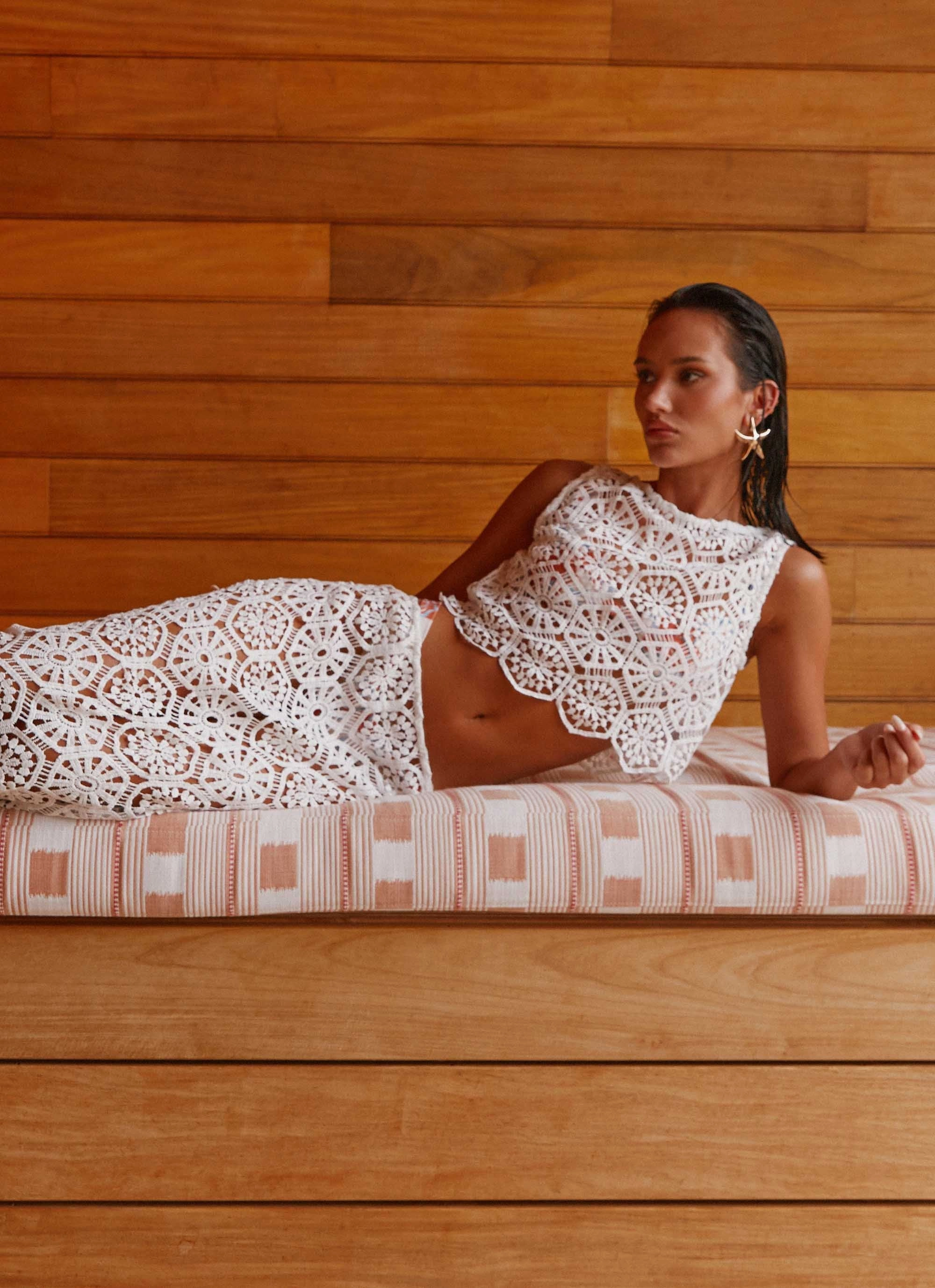 Mika Crochet Top - White Breathable Microfiber Reflective details